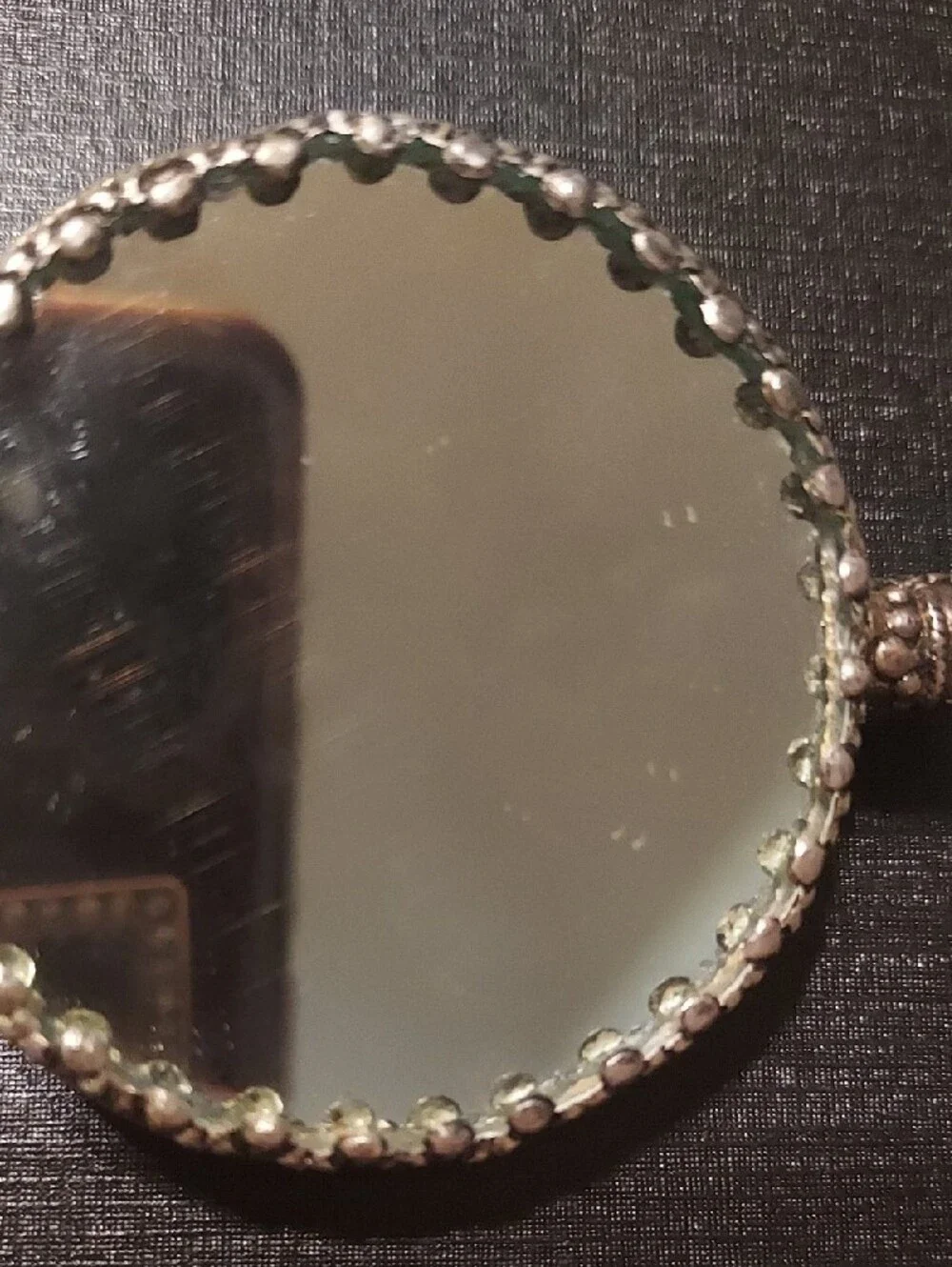 Vintage Chinoiserie Jade Handle Dragon Mirror Carnelian Silver Vanity Antique - Picture 7 of 12